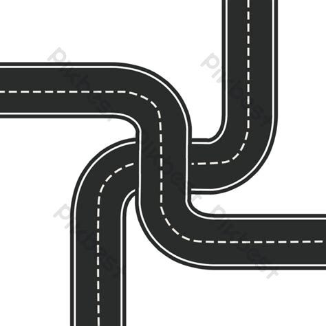 Black Curved Road Drawing City Road Flat Cartoon Road Decoration Png
