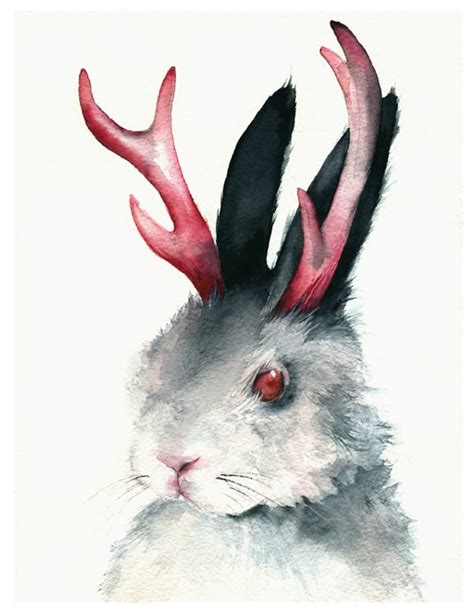 Rabbit Jackalope Art Jack Watercolor Print Jackalope Art Rabbit
