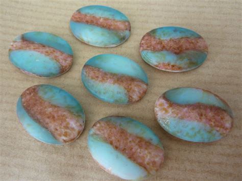 4 Glass Cabochons 18x13mm Turquoise Brown Oval Etsy