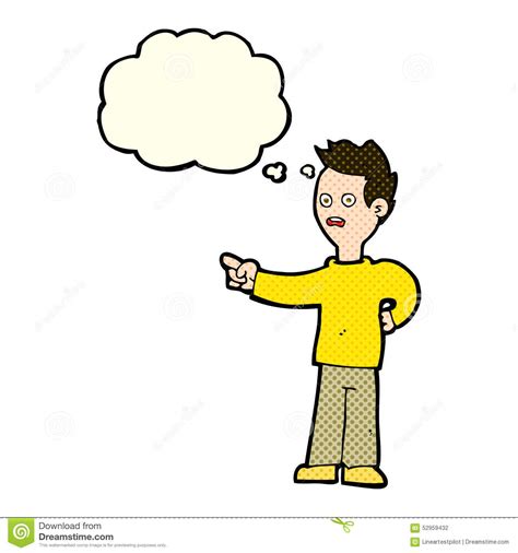 Cartoon Shocked Boy Pointing With Thought Bubble Stock Illustration