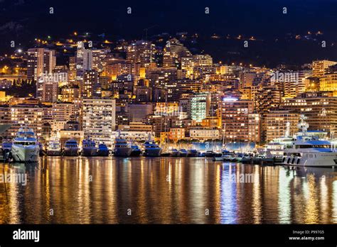 Monaco Principality City Lights At Night Modern Apartment Buildings