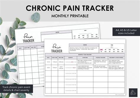 Chronic Pain Tracker Chart Pain Events Symptoms Severity Instant Download Live Minimal