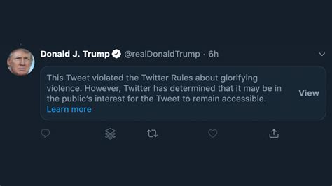 Twitter Hides Trump Tweet For Violating Terms Of Service On Glorifying