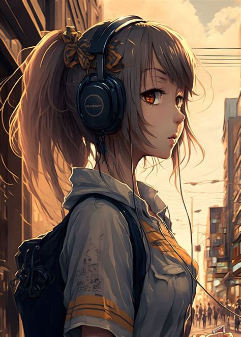 Anime Girl With Headphones Poster Picture Metal Print Paint By David Godbehere Displate