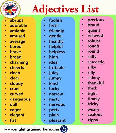 List Of Adjectives Useful Adjectives Examples In English A