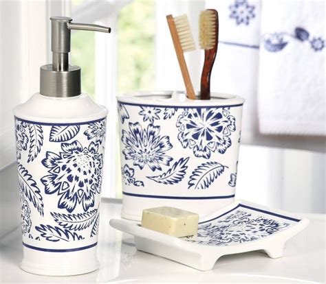 Featuring a field of blue, white and yellow watercolor flowers, will look great in any. Blue and White Bathroom Accessory 3 Pc. Set #winston ...