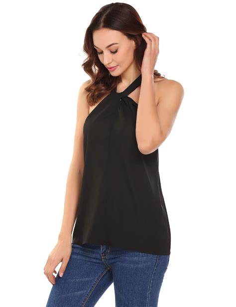 Concep Womens Sleeveless Party Blouse Halter Neck Tank Top Aline Shirt Plus Size Black S Read