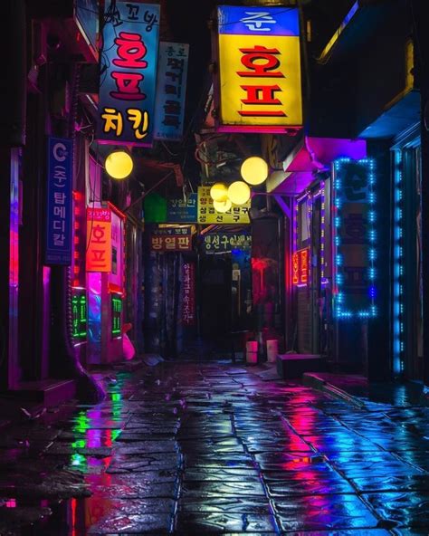 Vibrant Neon Lights Illuminate The Night In Seoul