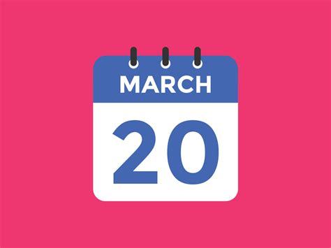 March 20 Calendar Reminder 20th March Daily Calendar Icon Template