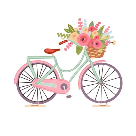 รูปbycicle ภาพตัดปะภาพของจักรยานเด็กสีชมพูกับดอกไม้ในตะกร้าบนล้อการ์ตูน