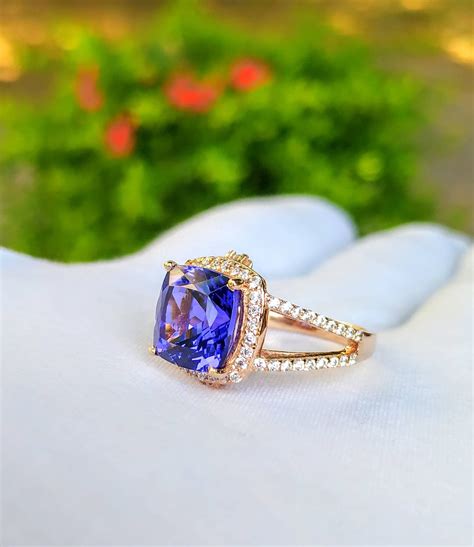 431 Ct Aaaa Dark Blue Tanzanite Diamond Engagement Ring 14k Etsy