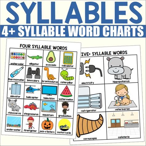 Four Syllable Word Charts Freebie Made By Teachers Multisyllable Words Syllable Writing Center