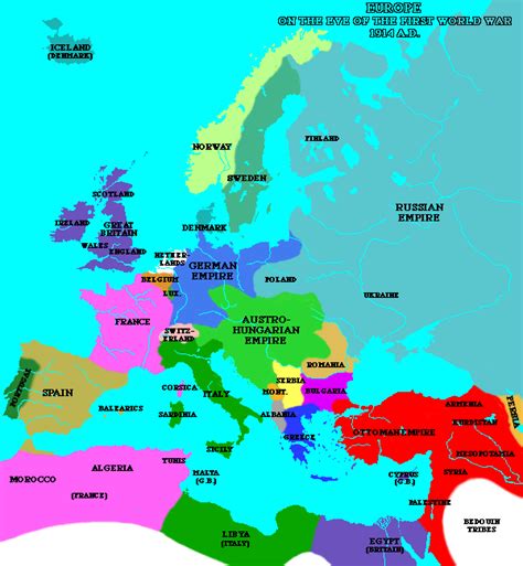 Detailed Map Of Europe 1914