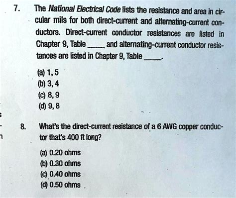 SOLVED The National Electrical Code Lists The Resistance And Area In
