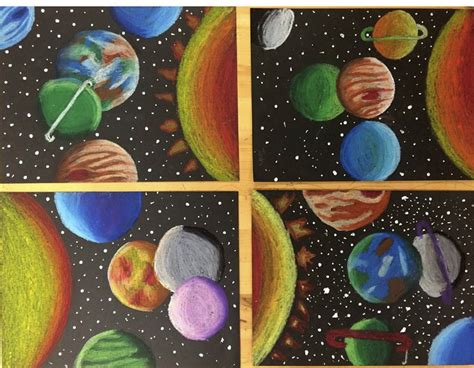 Continuous and periodic inventory review. Solar system 5th grade oil pastel on black paper | Space ...