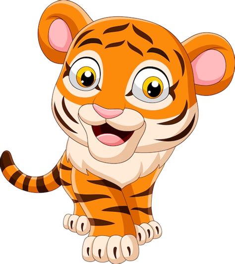Dessin Animé Drôle Bébé Tigre Vecteur Premium