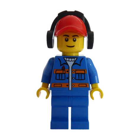 Lego City Worker With Blue Jacket And Blue Pants With Red Cap With Ear