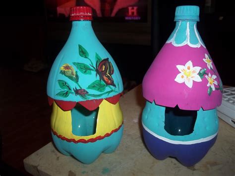 My 2 Liter Bottle Bird Feeders Hand Painted And Coated With Spray On