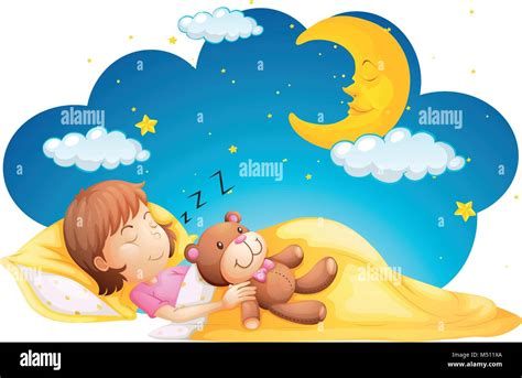 Little Girl Sleeping With Teddybear Illustration Stock Vector Image