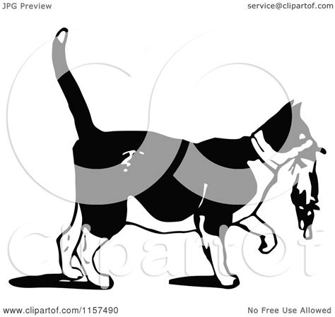 Clipart Of A Retro Vintage Black And White Cat Carrying A