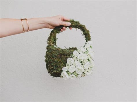 Diy Flower Girl Basket With Moss And Silk Flowers Weddingomania