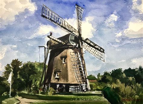 Old Windmill Amsterdam Art Netherlands Amsterdam Art Watercolor