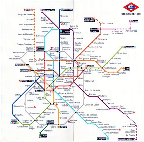 Plano Esquemático De Metro De Madrid Diciembre 1998 Traspapelados