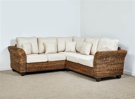Rattan Conservatory Corner Sofa in Oatmeal - Kingston Abaca 161cm x