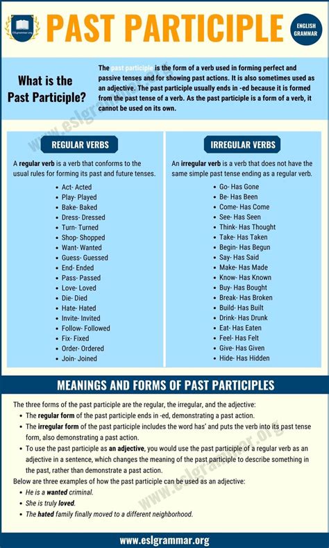 past participle meanings and different forms of past participles esl grammar