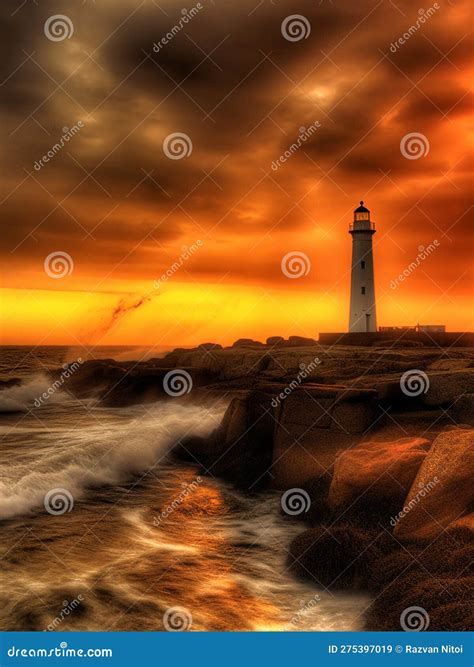 Old Lighthouse Guiding the Way in Ocean Storm Stock Illustration