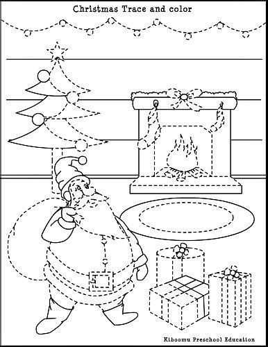Christmas Trace And Color Coloring Page | Kerst, Kerstmis, Werkbladen