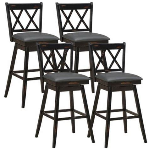 Gymax Set Of 4 Barstools Swivel Bar Height Chairs With Rubber Wood Legs