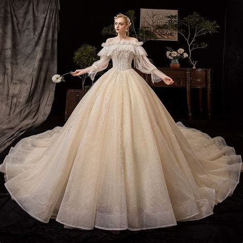 Victorian Style Champagne Wedding Dresses 2019 Ball Gown Off The