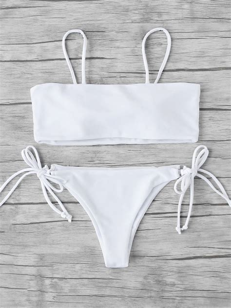 Shop Side Tie Bandeau Bikini Set Online Shein Offers Side Tie Bandeau