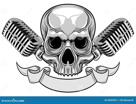 Skull With Microphone And Ribbon Stock Vector Image 44269931