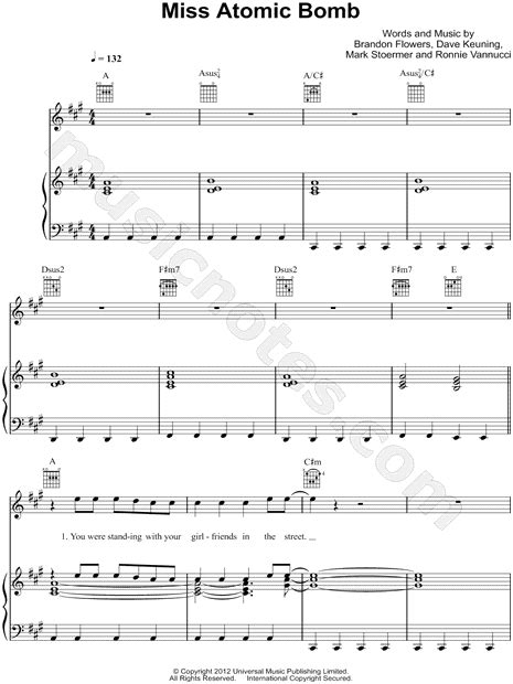 The Killers Miss Atomic Bomb Sheet Music In A Major Transposable