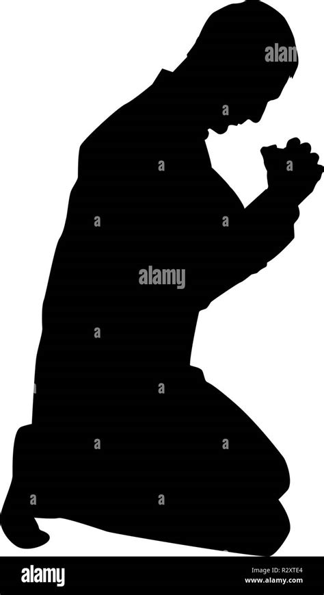 Hombre Orar De Rodillas Silueta Icono De Vector De Color Negro I Tipo