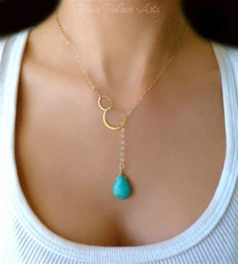 Turquoise Lariat Necklace Sterling Silver Or Gold Beaded Jewelry