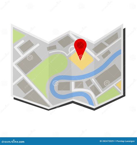 Folded Map With Red Pinmap Icon Illustration Stock Vector