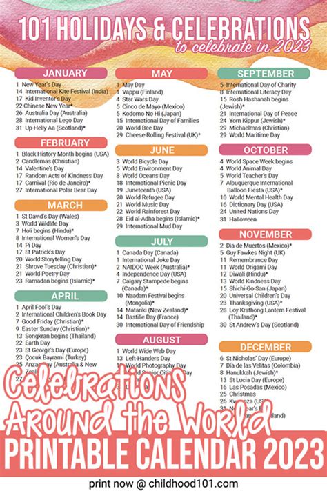 Printable Celebrations Around The World Calendar 2023 Laptrinhx News