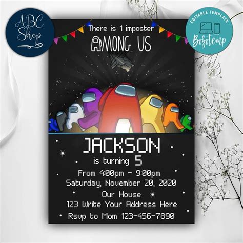 Printable Among Us Birthday Invitation Instant Download Createpartylabels