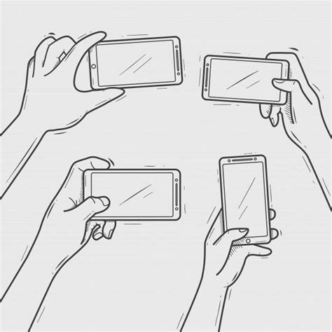 Hand Drawn Hands Hold Smartphone Taking Selfie And Photo In 2020 How