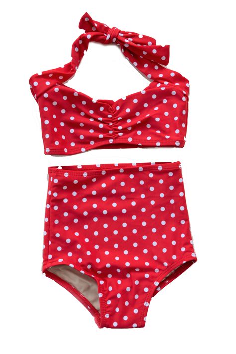 Girls Red And White Polka Dot High Waist Bikini Red Dolly Swimwear