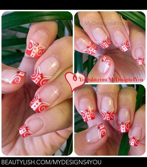 Red Nails White And Red French Tip Nail Art Liudmila Zs
