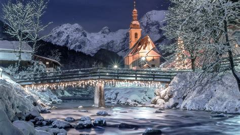 Картинки зима небо снег пейзаж горы ночь природа река звёзды германия освещение альпы