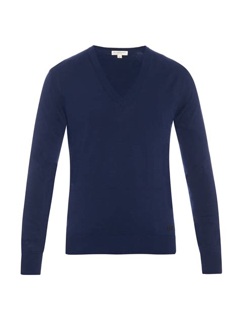 Burberry V Neck Cotton Knit Sweater In Blue For Men Lyst