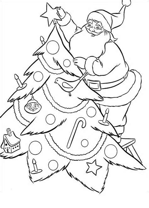 Santa Claus Adornando Rbol De Navidad Para Colorear Y Pintar Dibujo