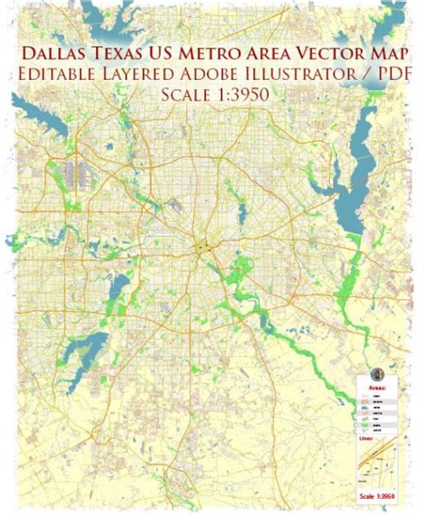 Dallas Texas Us Pdf Vector Map Metro Area Accurate High Detailed City