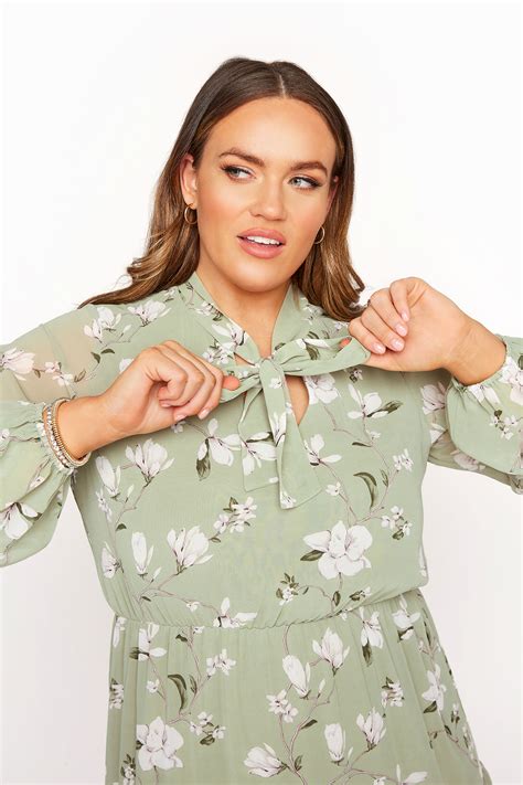 yours london sage green floral bow smock dress yours clothing