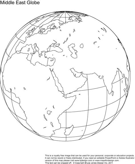 Middle East Globe Map Printable Blank Outline Royalty Free 